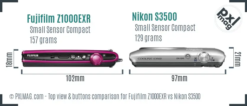 Fujifilm Z1000EXR vs Nikon S3500 top view buttons comparison