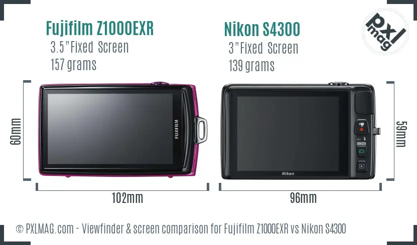 Fujifilm Z1000EXR vs Nikon S4300 Screen and Viewfinder comparison