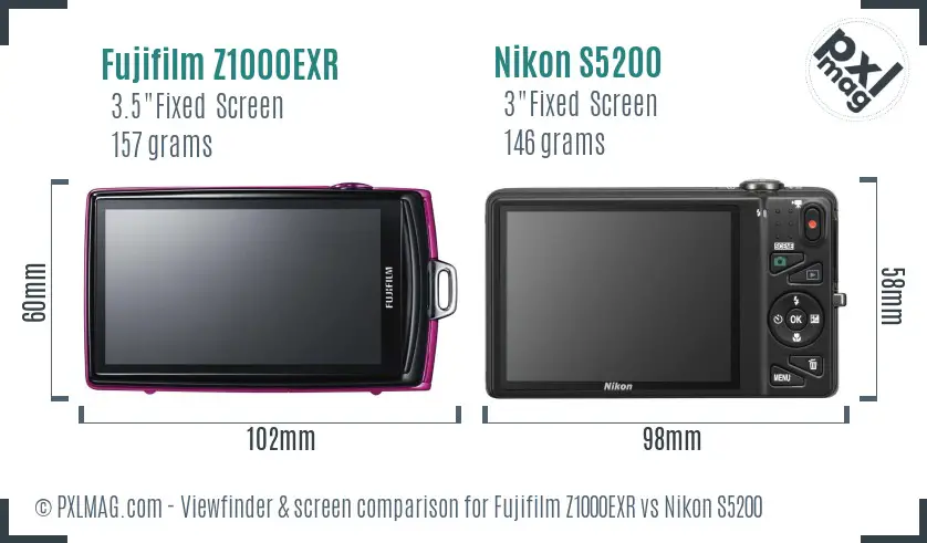 Fujifilm Z1000EXR vs Nikon S5200 Screen and Viewfinder comparison