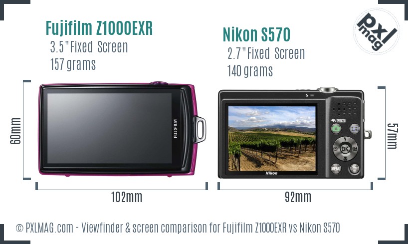 Fujifilm Z1000EXR vs Nikon S570 Screen and Viewfinder comparison