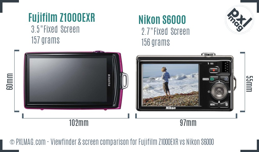 Fujifilm Z1000EXR vs Nikon S6000 Screen and Viewfinder comparison