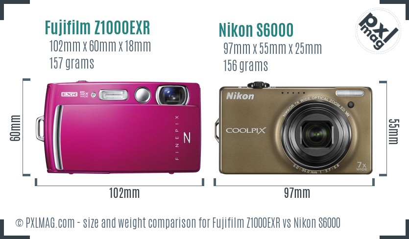 Fujifilm Z1000EXR vs Nikon S6000 size comparison Fujifilm Z1000EXR vs Nikon S6000 size comparison