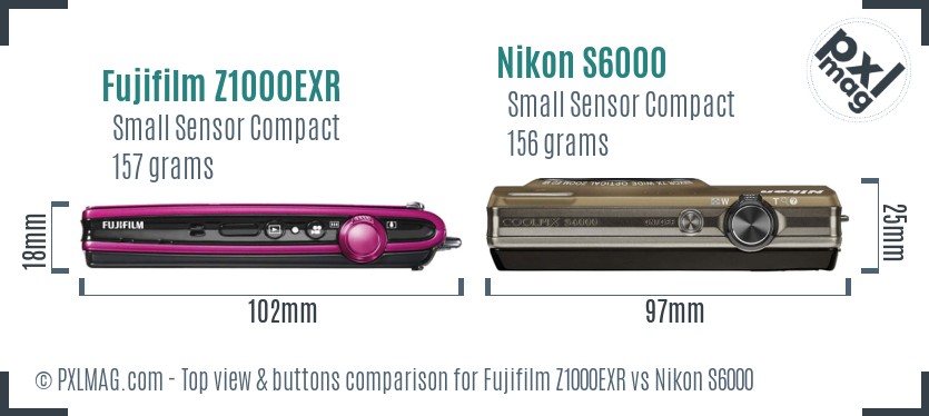 Fujifilm Z1000EXR vs Nikon S6000 top view buttons comparison