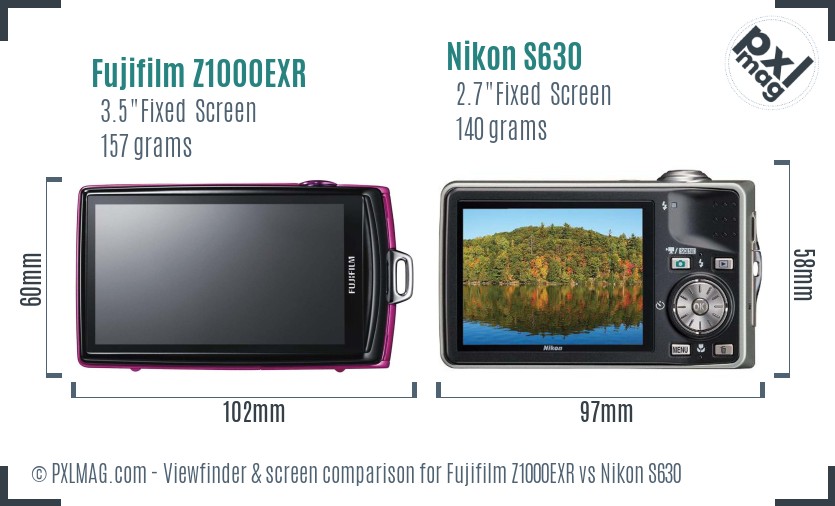 Fujifilm Z1000EXR vs Nikon S630 Screen and Viewfinder comparison