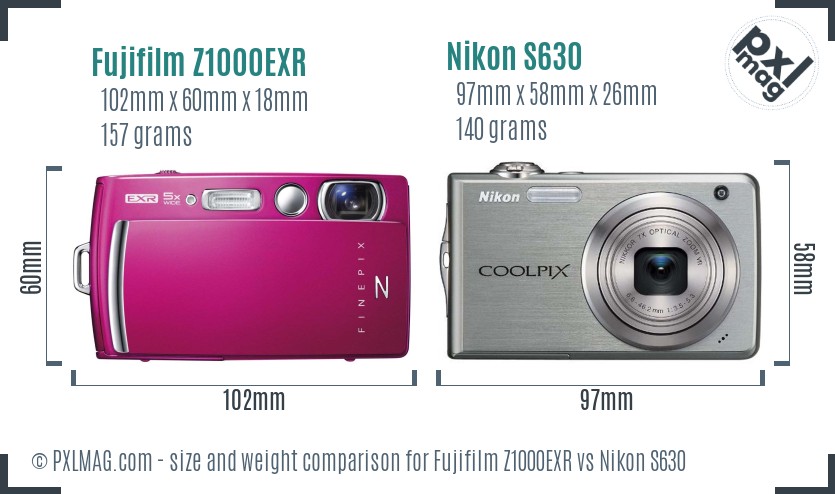 Fujifilm Z1000EXR vs Nikon S630 size comparison
