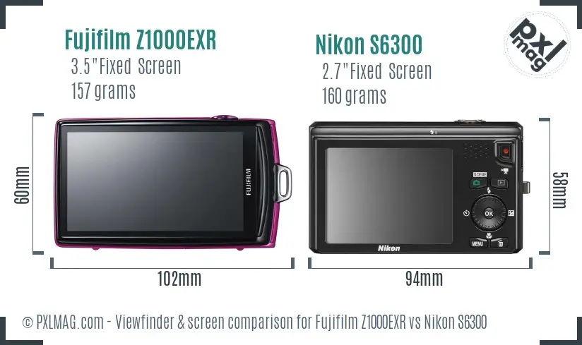 Fujifilm Z1000EXR vs Nikon S6300 Screen and Viewfinder comparison