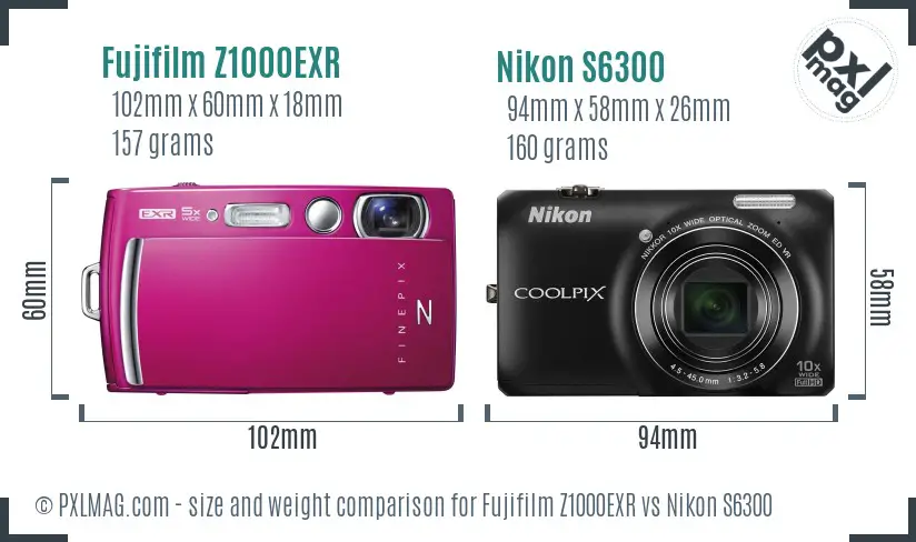 Fujifilm Z1000EXR vs Nikon S6300 size comparison