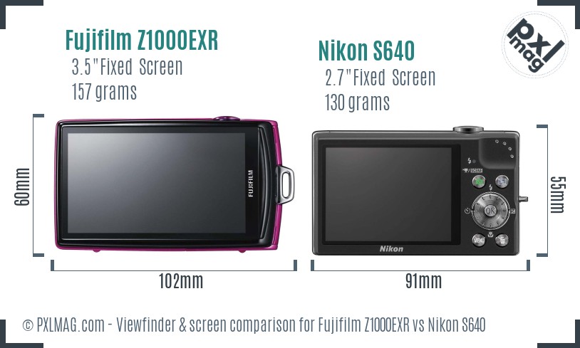 Fujifilm Z1000EXR vs Nikon S640 Screen and Viewfinder comparison