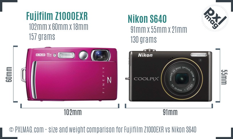 Fujifilm Z1000EXR vs Nikon S640 size comparison