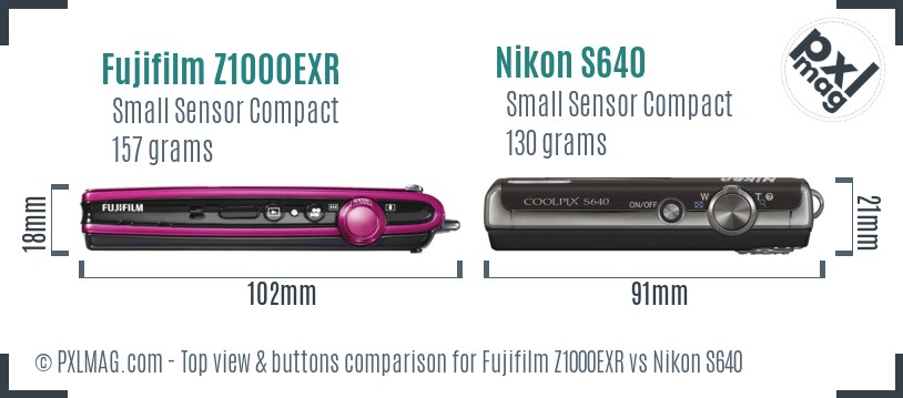 Fujifilm Z1000EXR vs Nikon S640 top view buttons comparison