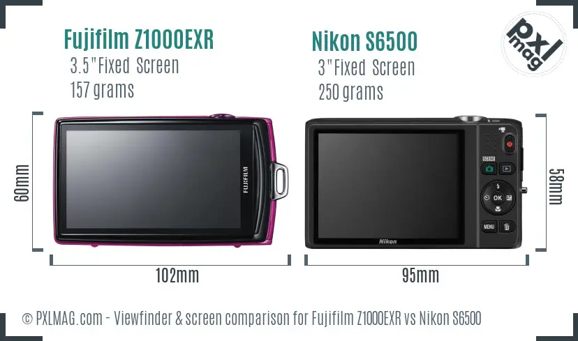 Fujifilm Z1000EXR vs Nikon S6500 Screen and Viewfinder comparison