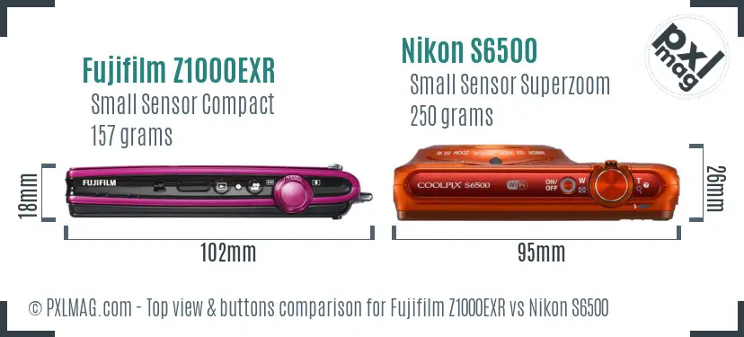 Fujifilm Z1000EXR vs Nikon S6500 top view buttons comparison