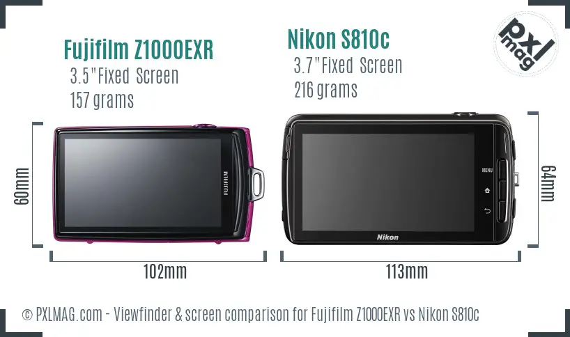 Fujifilm Z1000EXR vs Nikon S810c Screen and Viewfinder comparison