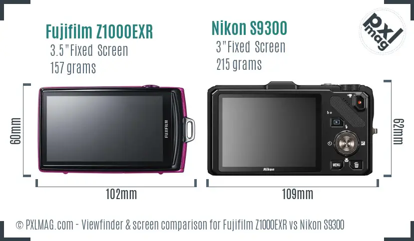 Fujifilm Z1000EXR vs Nikon S9300 Screen and Viewfinder comparison