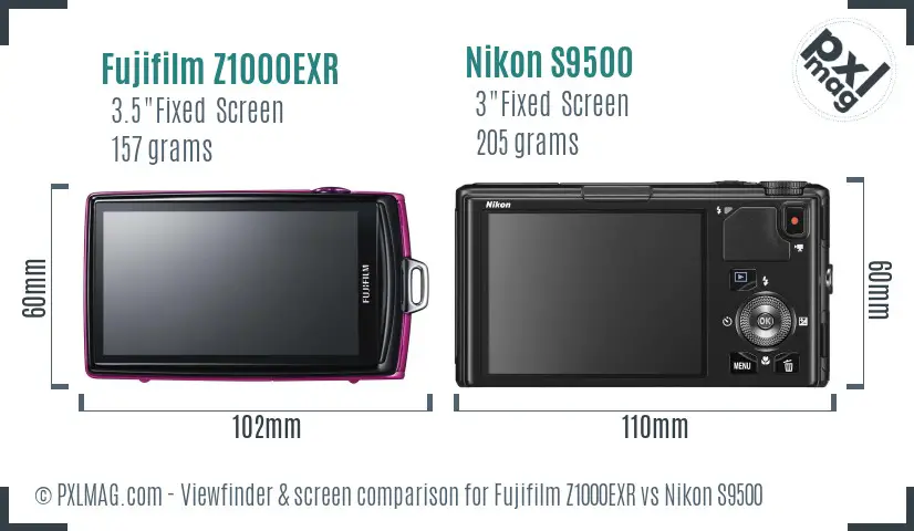 Fujifilm Z1000EXR vs Nikon S9500 Screen and Viewfinder comparison