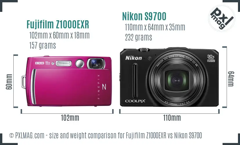 Fujifilm Z1000EXR vs Nikon S9700 size comparison Fujifilm Z1000EXR vs Nikon S9700 size comparison