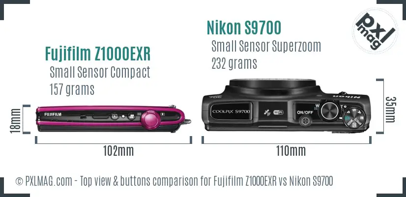 Fujifilm Z1000EXR vs Nikon S9700 top view buttons comparison Fujifilm Z1000EXR vs Nikon S9700 top view buttons comparison