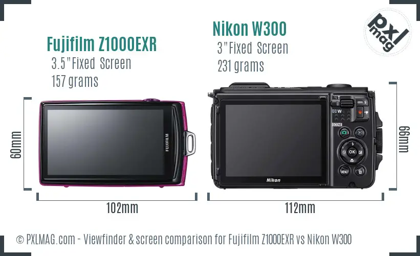 Fujifilm Z1000EXR vs Nikon W300 Screen and Viewfinder comparison
