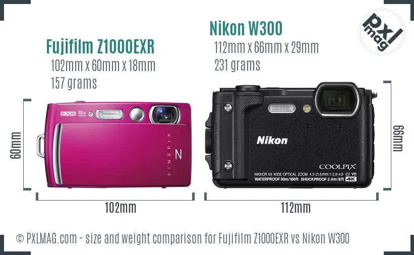 Fujifilm Z1000EXR vs Nikon W300 size comparison Fujifilm Z1000EXR vs Nikon W300 size comparison