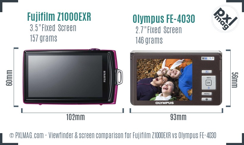 Fujifilm Z1000EXR vs Olympus FE-4030 Screen and Viewfinder comparison