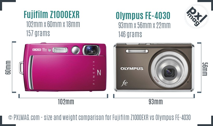 Fujifilm Z1000EXR vs Olympus FE-4030 size comparison