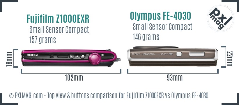 Fujifilm Z1000EXR vs Olympus FE-4030 top view buttons comparison