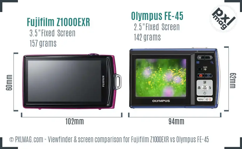 Fujifilm Z1000EXR vs Olympus FE-45 Screen and Viewfinder comparison