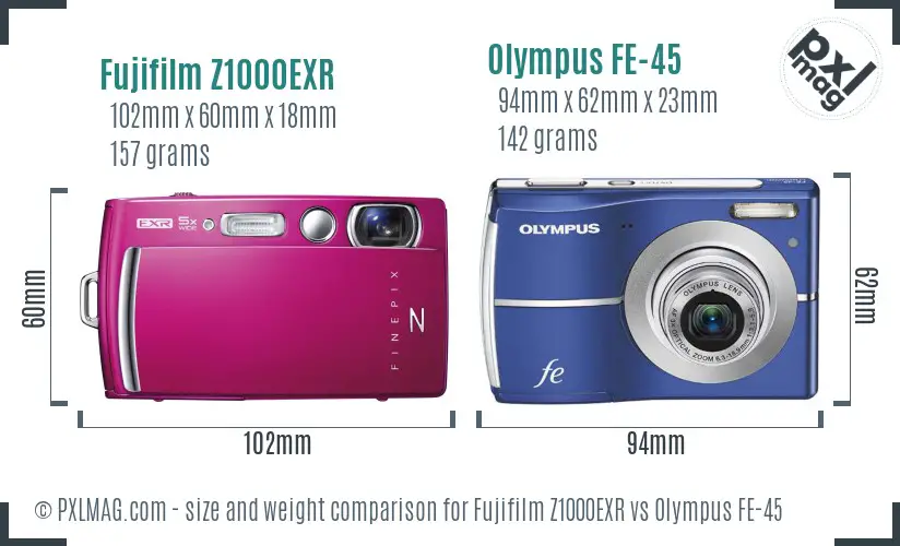 Fujifilm Z1000EXR vs Olympus FE-45 size comparison
