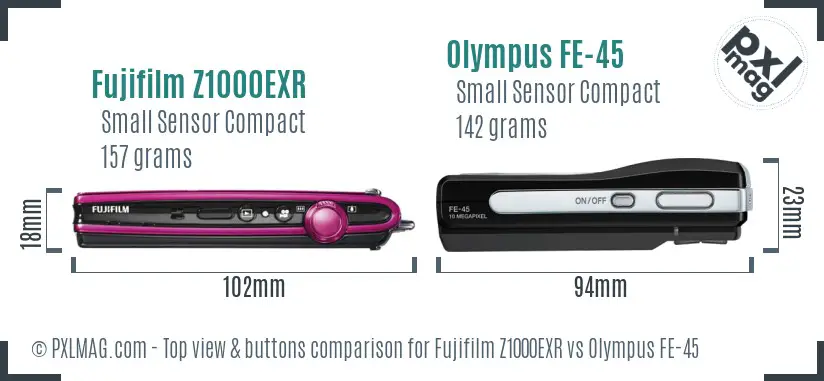 Fujifilm Z1000EXR vs Olympus FE-45 top view buttons comparison