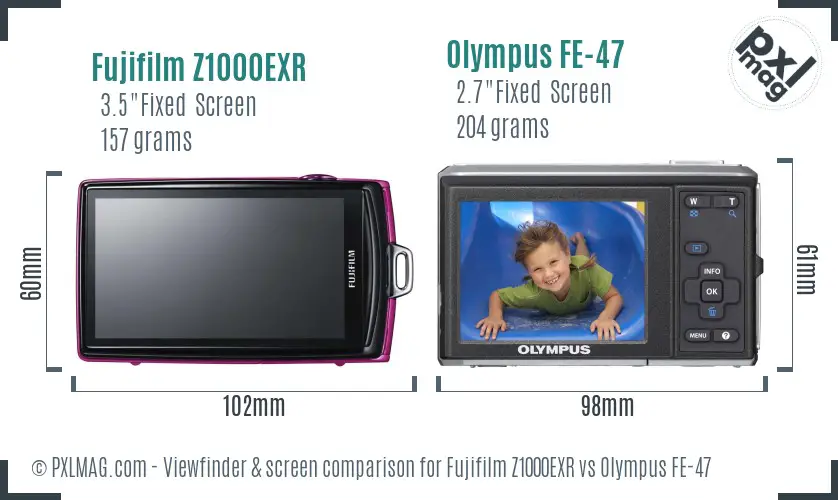 Fujifilm Z1000EXR vs Olympus FE-47 Screen and Viewfinder comparison