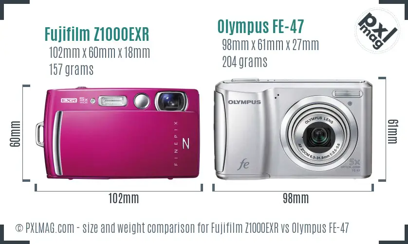 Fujifilm Z1000EXR vs Olympus FE-47 size comparison