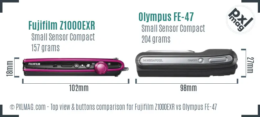 Fujifilm Z1000EXR vs Olympus FE-47 top view buttons comparison