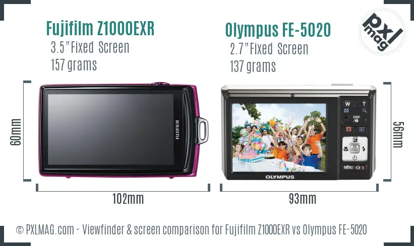 Fujifilm Z1000EXR vs Olympus FE-5020 Screen and Viewfinder comparison