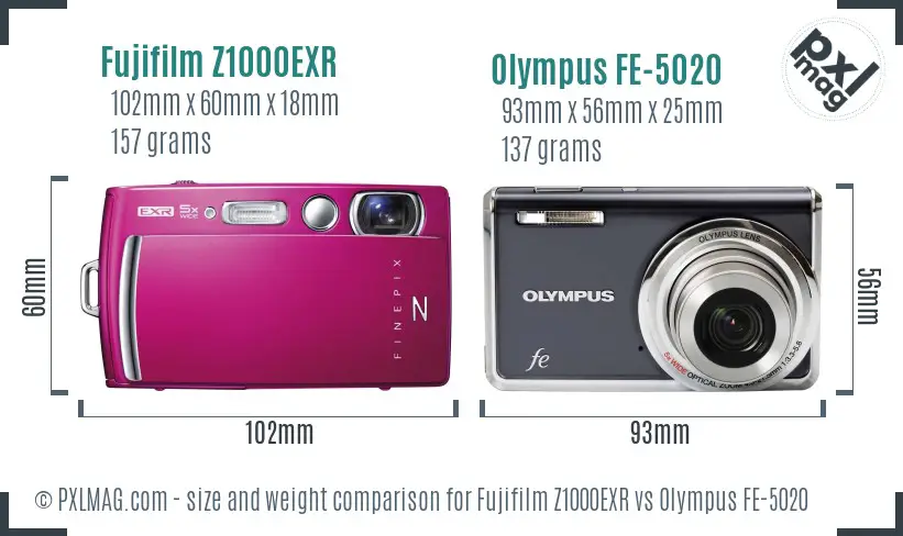 Fujifilm Z1000EXR vs Olympus FE-5020 size comparison