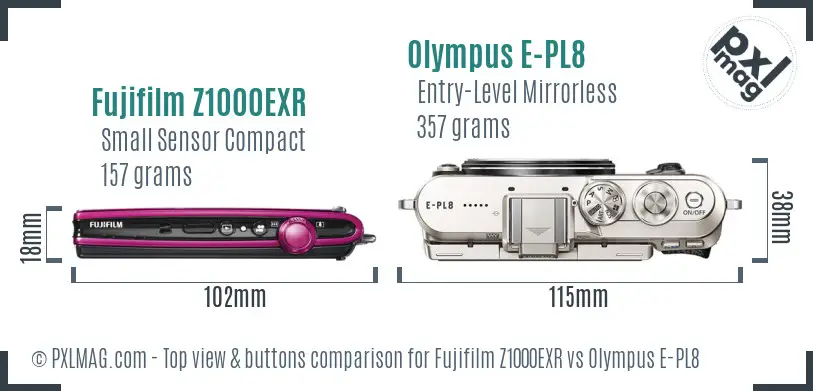 Fujifilm Z1000EXR vs Olympus E-PL8 top view buttons comparison