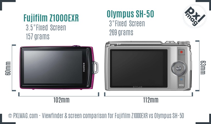 Fujifilm Z1000EXR vs Olympus SH-50 Screen and Viewfinder comparison