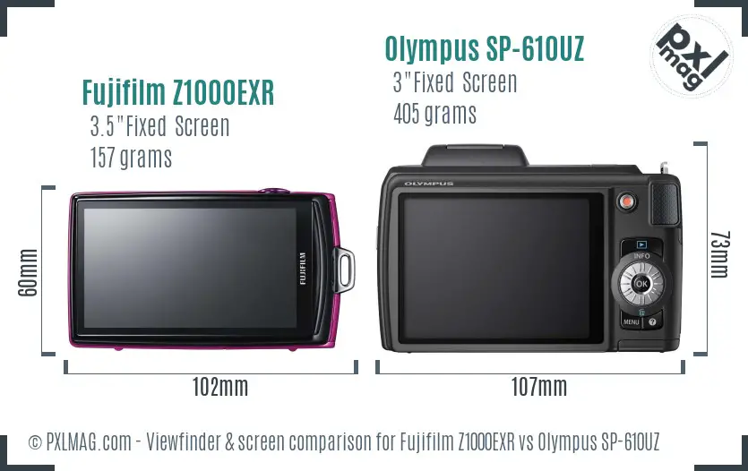 Fujifilm Z1000EXR vs Olympus SP-610UZ Screen and Viewfinder comparison