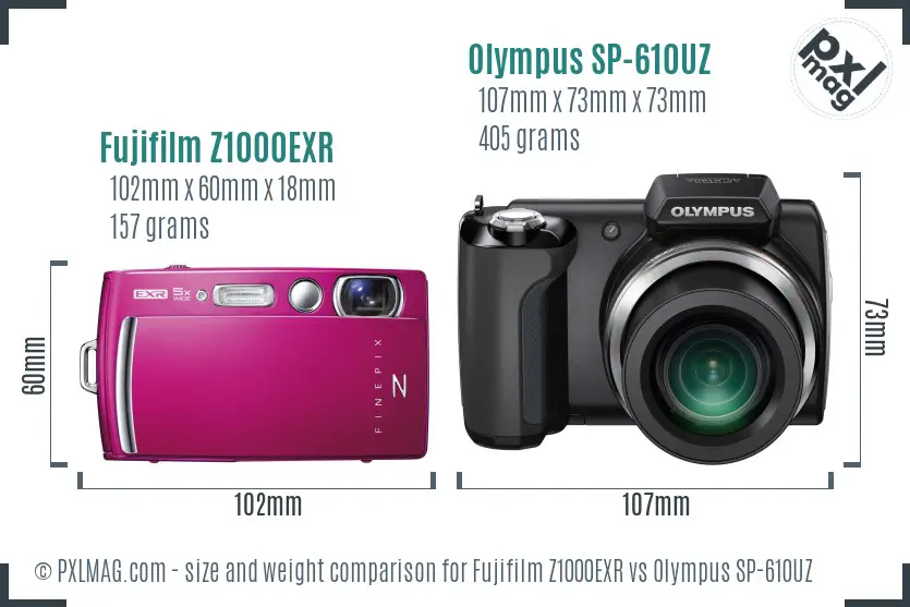 Fujifilm Z1000EXR vs Olympus SP-610UZ size comparison