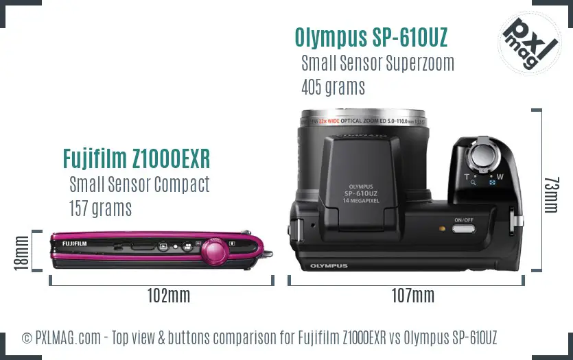 Fujifilm Z1000EXR vs Olympus SP-610UZ top view buttons comparison