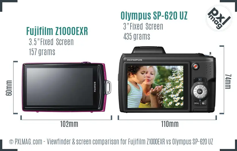 Fujifilm Z1000EXR vs Olympus SP-620 UZ Screen and Viewfinder comparison