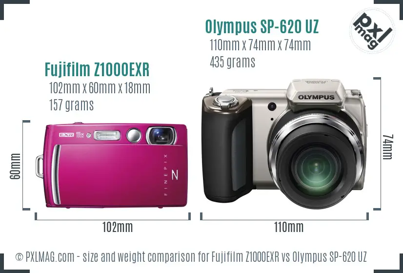 Fujifilm Z1000EXR vs Olympus SP-620 UZ size comparison