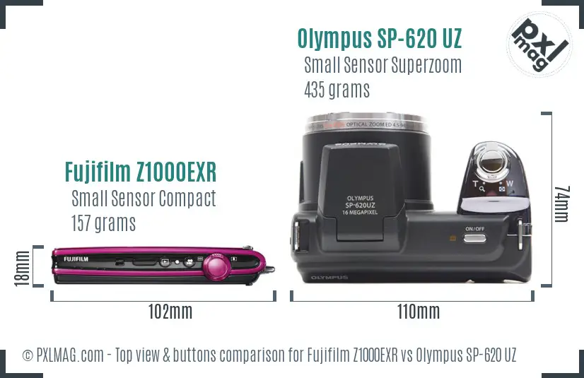 Fujifilm Z1000EXR vs Olympus SP-620 UZ top view buttons comparison