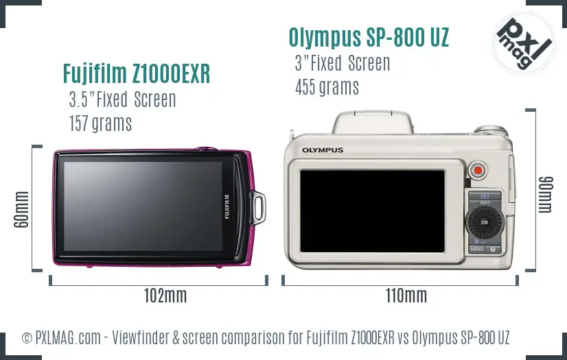 Fujifilm Z1000EXR vs Olympus SP-800 UZ Screen and Viewfinder comparison