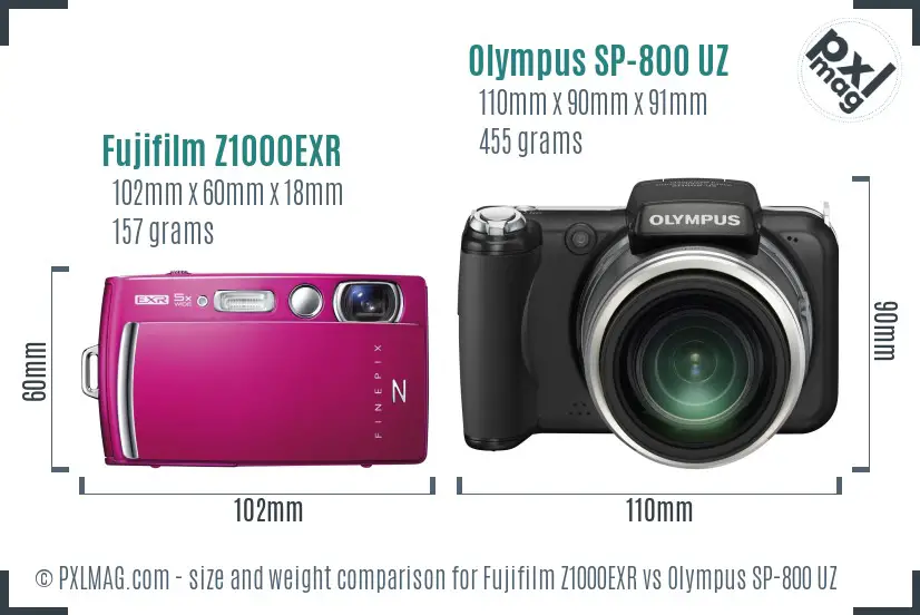 Fujifilm Z1000EXR vs Olympus SP-800 UZ size comparison