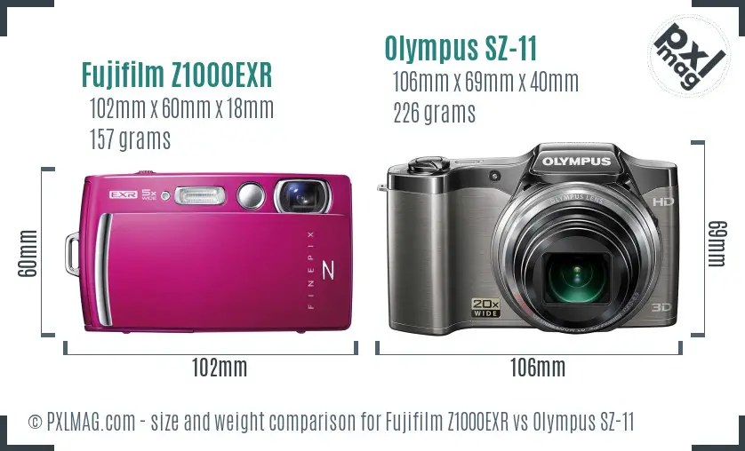 Fujifilm Z1000EXR vs Olympus SZ-11 size comparison Fujifilm Z1000EXR vs Olympus SZ-11 size comparison