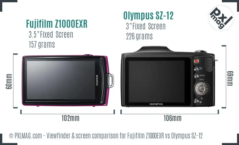 Fujifilm Z1000EXR vs Olympus SZ-12 Screen and Viewfinder comparison