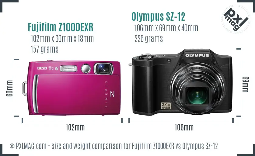 Fujifilm Z1000EXR vs Olympus SZ-12 size comparison