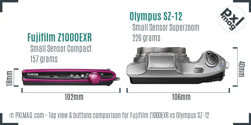 Fujifilm Z1000EXR vs Olympus SZ-12 top view buttons comparison