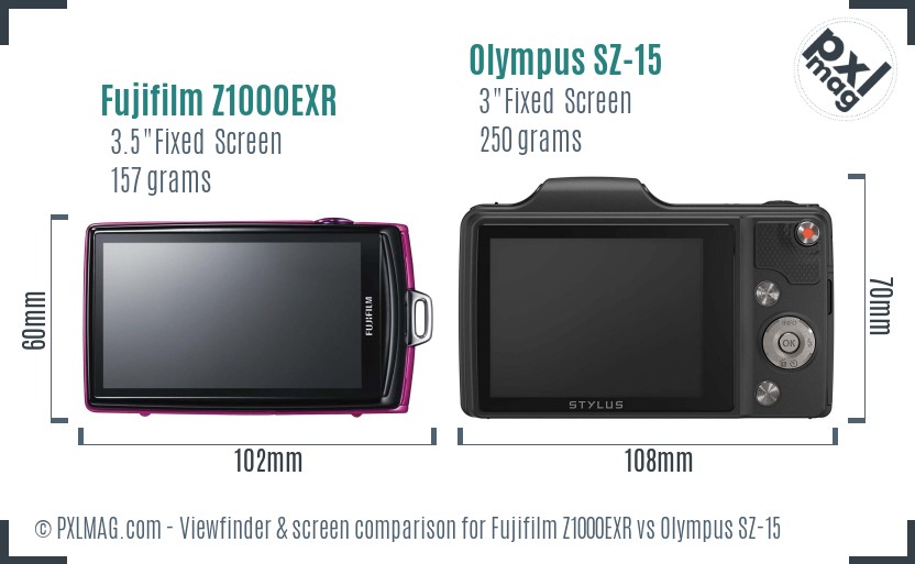 Fujifilm Z1000EXR vs Olympus SZ-15 Screen and Viewfinder comparison