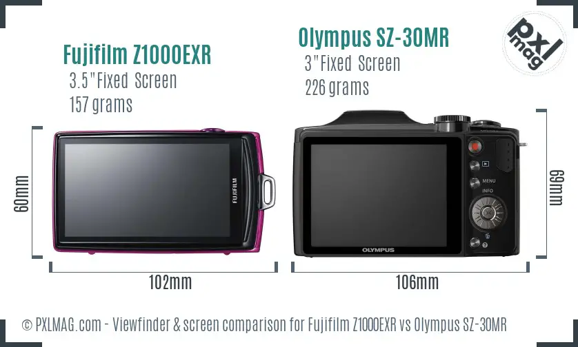 Fujifilm Z1000EXR vs Olympus SZ-30MR Screen and Viewfinder comparison